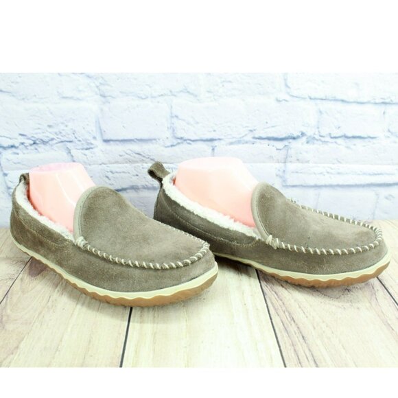 LL Bean Dark Cement Suede Fleece Lined Mountain Moccasin Slippers 9 M - Picture 3 of 9